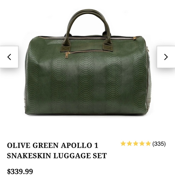 NWT TOTE & Carry OLIVE GREEN APOLLO 1 SNAKESKIN LUGGAGE SET - Picture 2 of 16